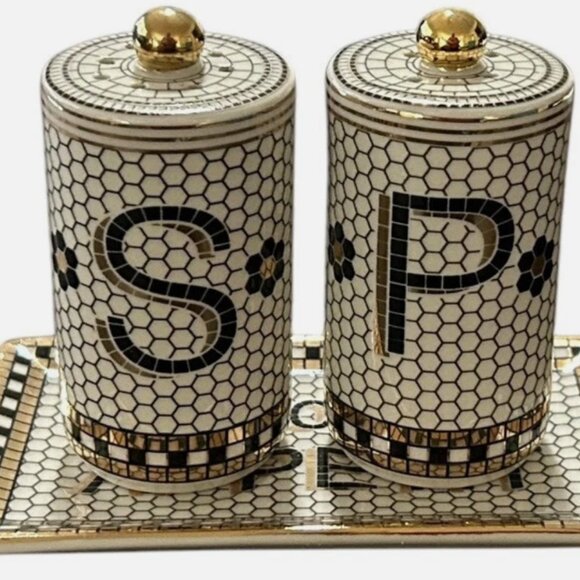 Anthropologie Bistro Tile Salt and Pepper Shaker Set - Picture 1 of 4